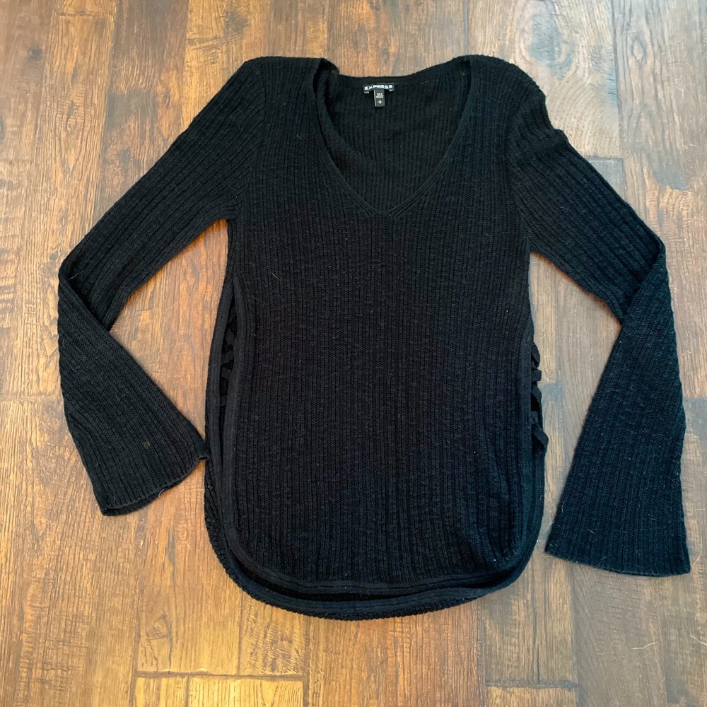 Express Black V-Neck Split Hem Sweater